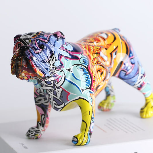 creative Colorful English bulldog figurines Modern Graffiti art home decorations Room Bookshelf TV Cabinet decor animal Ornament - Provence Home Living Store