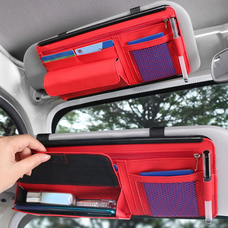 5 in 1 Car Organizer Sunshade Storage Car Sun Visor Clip Leather Stowing Box Pen Card Ticket Sunglasses Clip Bag Car Accessories - Provence Home Living Store