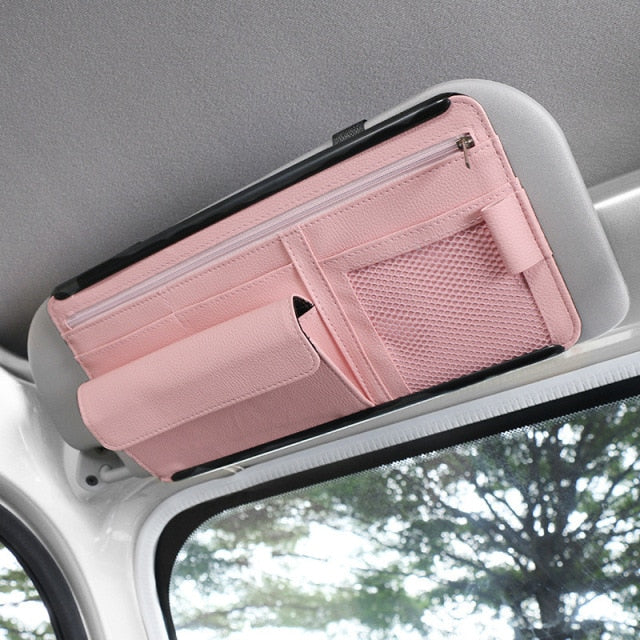 5 in 1 Car Organizer Sunshade Storage Car Sun Visor Clip Leather Stowing Box Pen Card Ticket Sunglasses Clip Bag Car Accessories - Provence Home Living Store