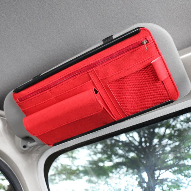 5 in 1 Car Organizer Sunshade Storage Car Sun Visor Clip Leather Stowing Box Pen Card Ticket Sunglasses Clip Bag Car Accessories - Provence Home Living Store