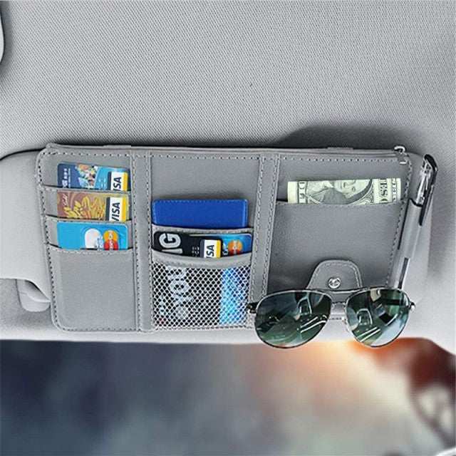 5 in 1 Car Organizer Sunshade Storage Car Sun Visor Clip Leather Stowing Box Pen Card Ticket Sunglasses Clip Bag Car Accessories - Provence Home Living Store