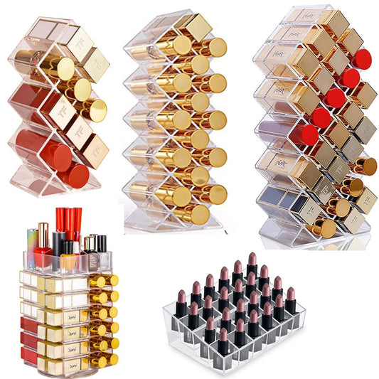 Lipstick Holder Make-up Organizer Cosmetic Storage Box Lip Gloss Storage Rotating Display Stand Transparent Plastic Storage Box - Provence Home Living Store