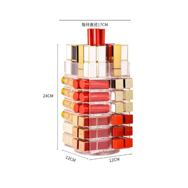 Lipstick Holder Make-up Organizer Cosmetic Storage Box Lip Gloss Storage Rotating Display Stand Transparent Plastic Storage Box - Provence Home Living Store