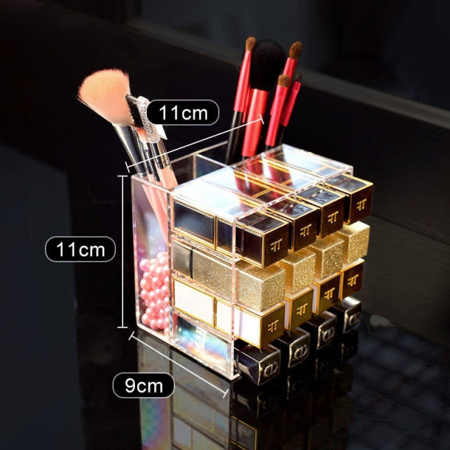 Lipstick Holder Make-up Organizer Cosmetic Storage Box Lip Gloss Storage Rotating Display Stand Transparent Plastic Storage Box - Provence Home Living Store