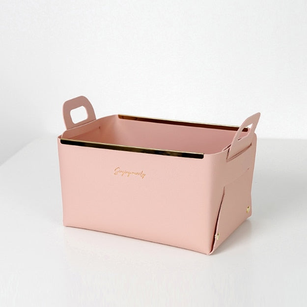 Desktop finishing PU leather storage box household foldable cosmetic storage basket with handle sundry Key Coin decorative plate - Provence Home Living Store