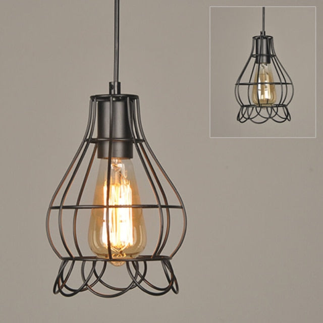 Black Retro Iron Lamp Covers Shaped Hanging Pendant Light Shade Chandelier Bulb Industrial Ceiling Metal Bars Cafe Lampshades - Provence Home Living Store