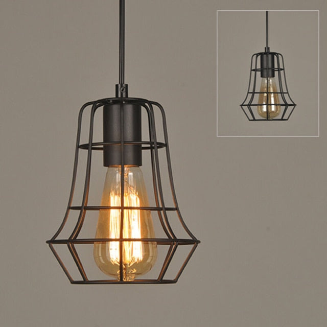 Black Retro Iron Lamp Covers Shaped Hanging Pendant Light Shade Chandelier Bulb Industrial Ceiling Metal Bars Cafe Lampshades - Provence Home Living Store