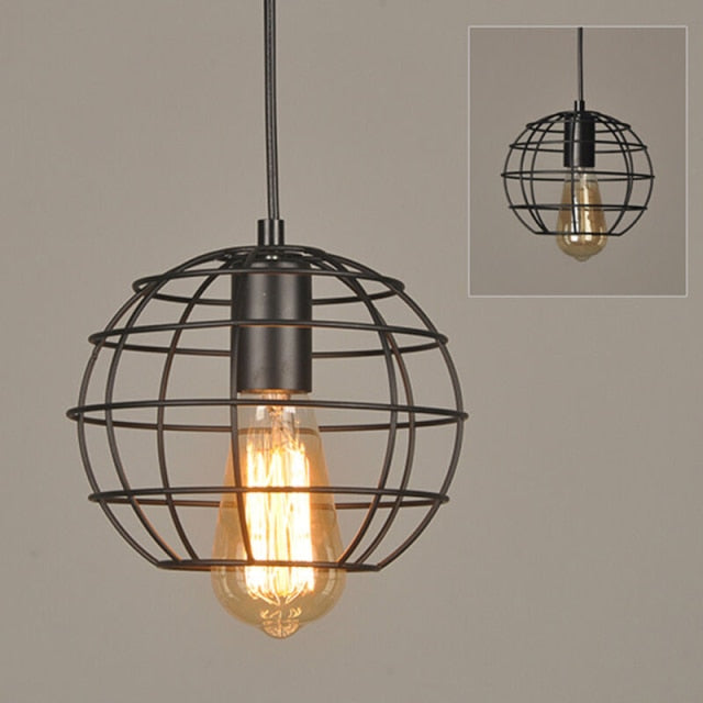 Black Retro Iron Lamp Covers Shaped Hanging Pendant Light Shade Chandelier Bulb Industrial Ceiling Metal Bars Cafe Lampshades - Provence Home Living Store