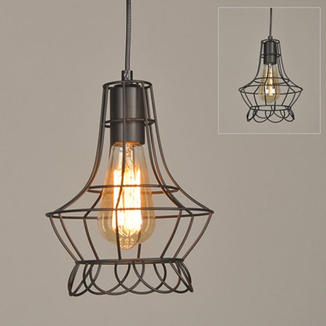 Black Retro Iron Lamp Covers Shaped Hanging Pendant Light Shade Chandelier Bulb Industrial Ceiling Metal Bars Cafe Lampshades - Provence Home Living Store