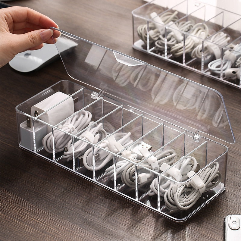 Cable Storage Box Transparent Plastic Data Line  Storage Container for Desk Stationery Makeup Organizer, Key and Jewelry Box - Provence Home Living Store