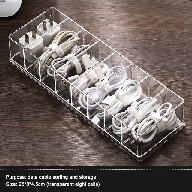 Cable Storage Box Transparent Plastic Data Line  Storage Container for Desk Stationery Makeup Organizer, Key and Jewelry Box - Provence Home Living Store