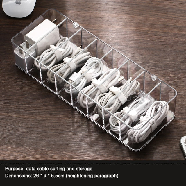 Cable Storage Box Transparent Plastic Data Line  Storage Container for Desk Stationery Makeup Organizer, Key and Jewelry Box - Provence Home Living Store