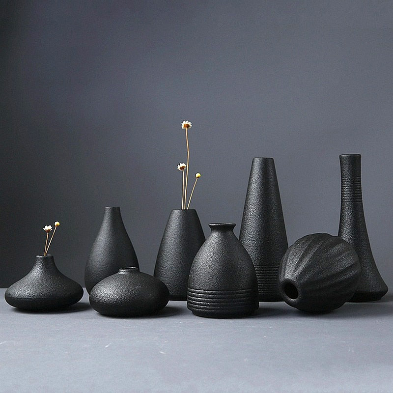 Black Ceramic Small Vase Home Decoration Crafts Tabletop Ornament Simplicity Japanese-style Decoration - Provence Home Living Store