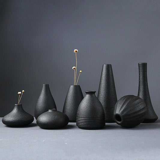 Black Ceramic Small Vase Home Decoration Crafts Tabletop Ornament Simplicity Japanese-style Decoration - Provence Home Living Store