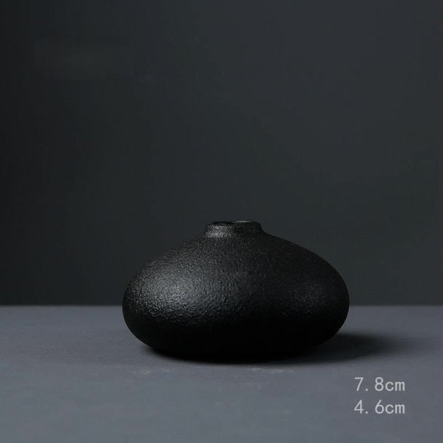 Black Ceramic Small Vase Home Decoration Crafts Tabletop Ornament Simplicity Japanese-style Decoration - Provence Home Living Store