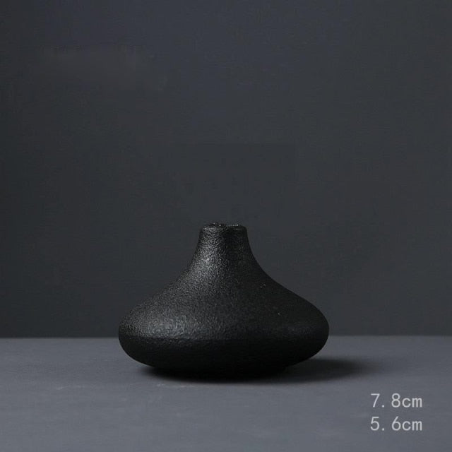 Black Ceramic Small Vase Home Decoration Crafts Tabletop Ornament Simplicity Japanese-style Decoration - Provence Home Living Store