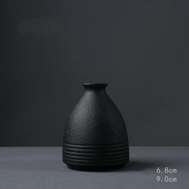 Black Ceramic Small Vase Home Decoration Crafts Tabletop Ornament Simplicity Japanese-style Decoration - Provence Home Living Store