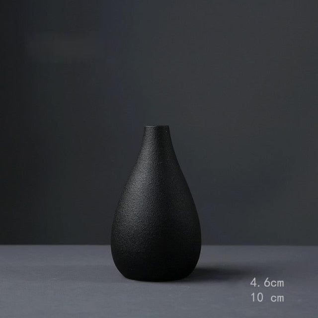 Black Ceramic Small Vase Home Decoration Crafts Tabletop Ornament Simplicity Japanese-style Decoration - Provence Home Living Store