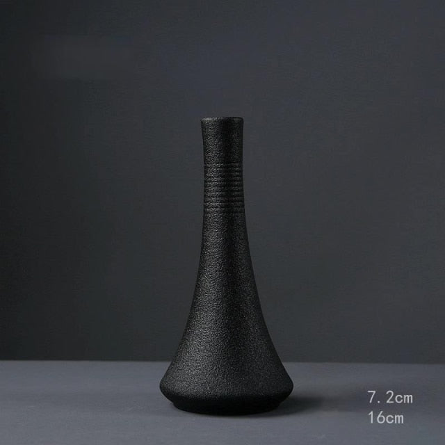 Black Ceramic Small Vase Home Decoration Crafts Tabletop Ornament Simplicity Japanese-style Decoration - Provence Home Living Store