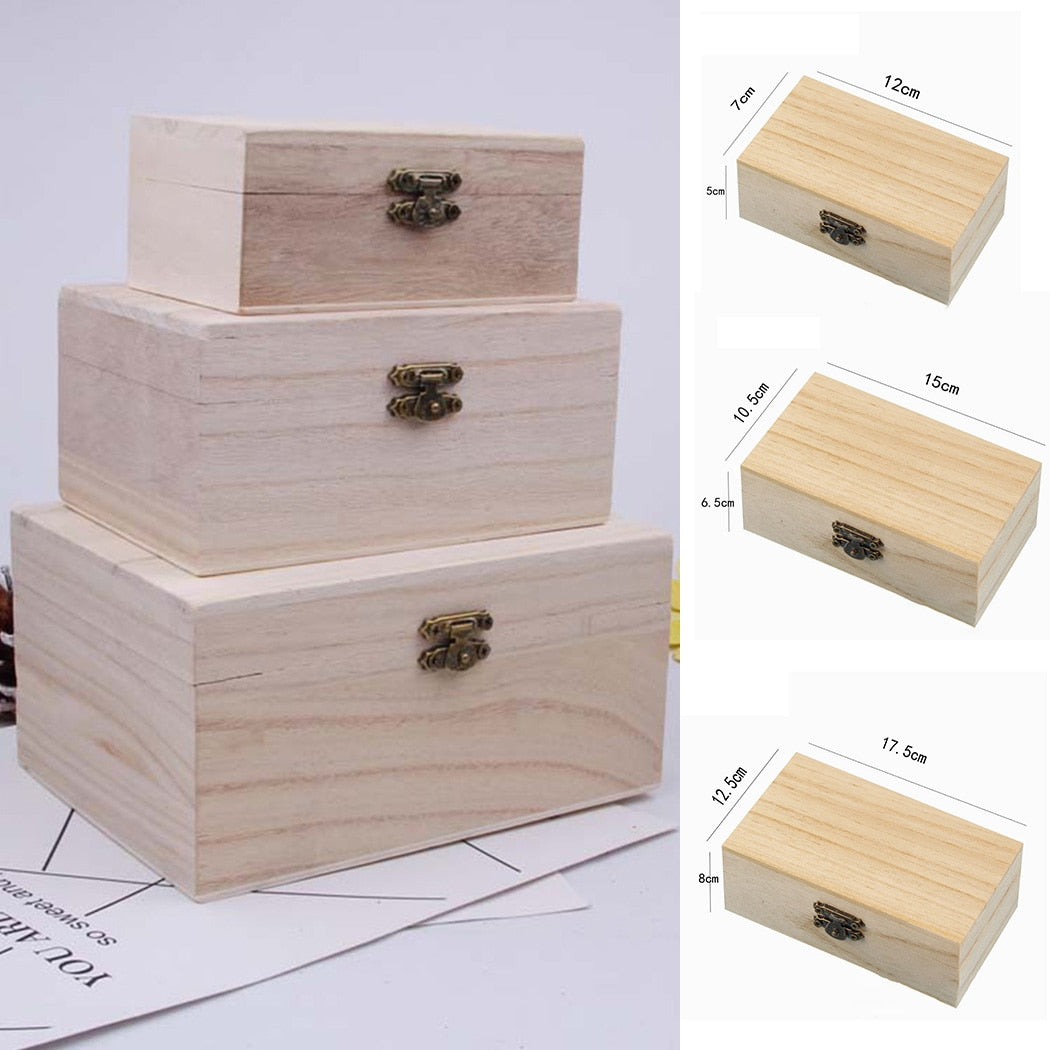 S/M/L Wooden Storage Box Plain Wood With Lid Multifunction Square Hinged Craft Gift Boxes For Home Supply Storage Decoration - Provence Home Living Store