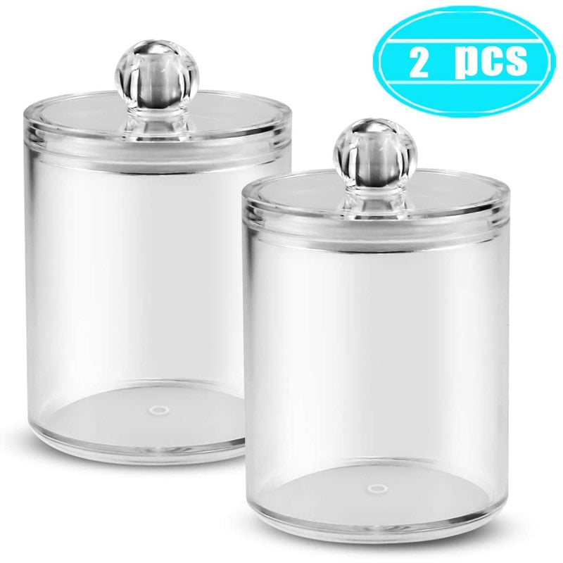 2pcs Cosmetics Storage Box Makeup Organizer Bathroom Jar Cotton Swab Cotton Pad Jewelry Round Plastic Box Storage Container - Provence Home Living Store