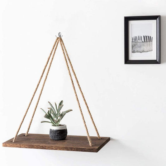 Wooden Rope Swing Wall Hanging Plant Flower Pot Tray Mounted Floating Wall Shelves Nordic Home Decoration Moredn Simple Design - Provence Home Living Store