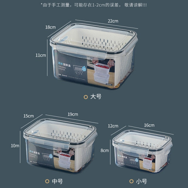 Refrigerator Storage Box Fridge Fresh Kitchen Organizer Vegetable Fruit Boxes Drain Basket Kitchen Storage Containers With Lid - Provence Home Living Store