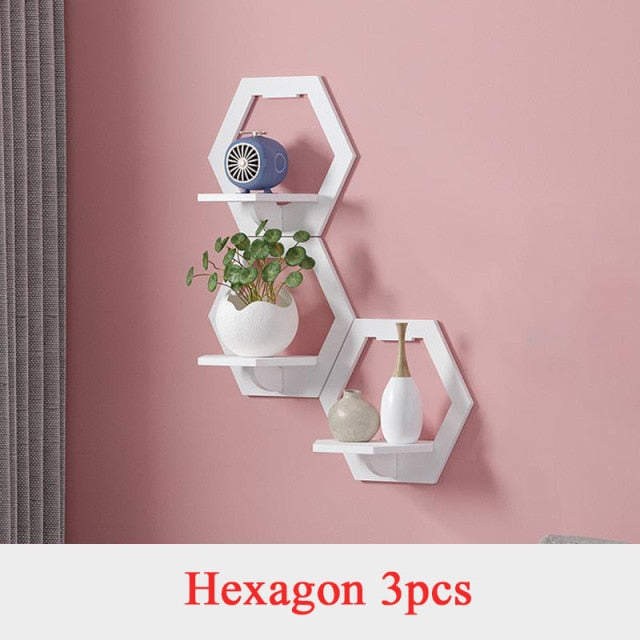 Punch-Free Wall Shelf Home Wall-Mounted PVC Wood Hanging Decoration Flower Shelf Bedroom Balcony Wall Creative Flower Pot Stand - Provence Home Living Store