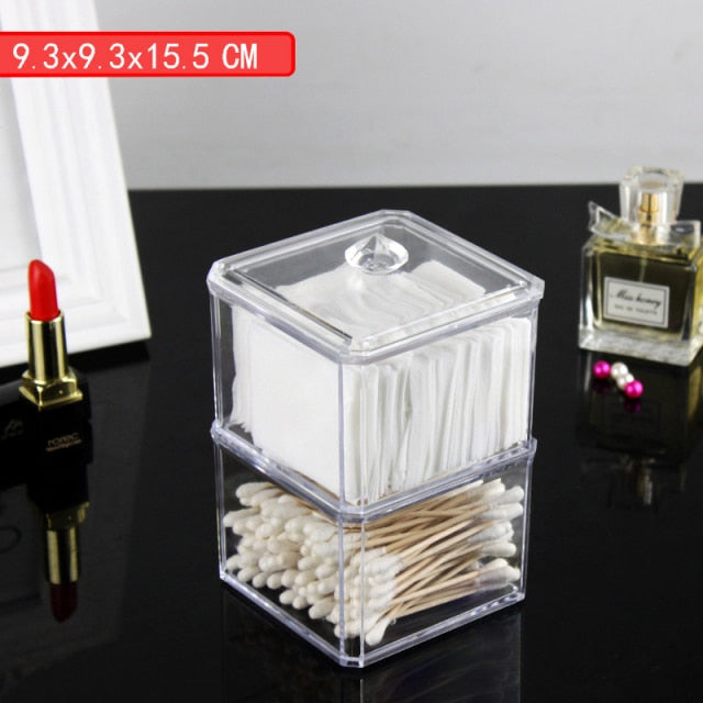 Acrylic Makeup Cotton Pads Box Large Transparent Round Cosmetic Cotton Pad Storage Container Jewelry Cotton Swabs Organizer Jars - Provence Home Living Store