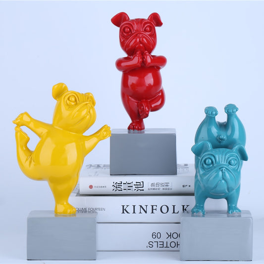 Lovely Yoga French Bulldog Statue Resin Figurines Nordic Creative Cartoon Animals Sculpture Children&#39; Room Decor Crafts - Provence Home Living Store