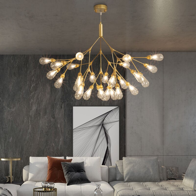 Copper Luxury LED Chandelier Lighting Nordic Dining Living Room Firefly Creative G4 Hanging Lamp Bedroom Home Deco Glass Fixture - Provence Home Living Store