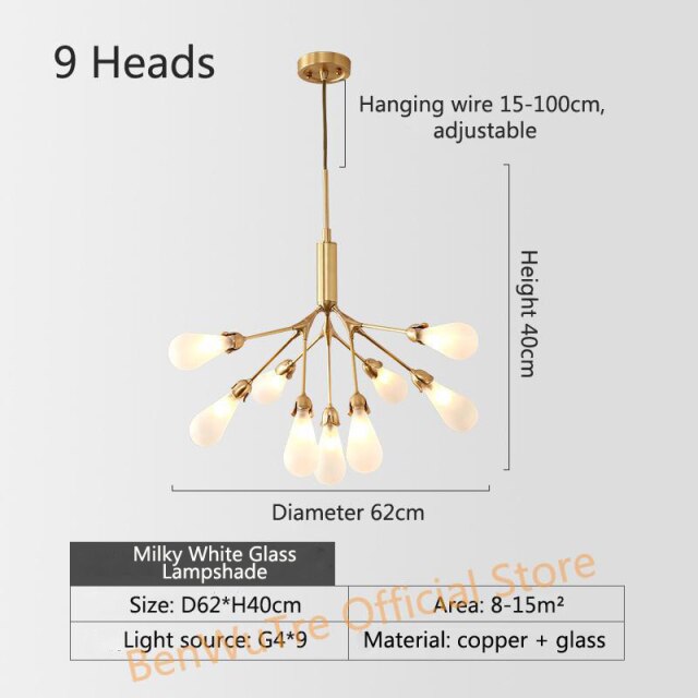 Copper Luxury LED Chandelier Lighting Nordic Dining Living Room Firefly Creative G4 Hanging Lamp Bedroom Home Deco Glass Fixture - Provence Home Living Store