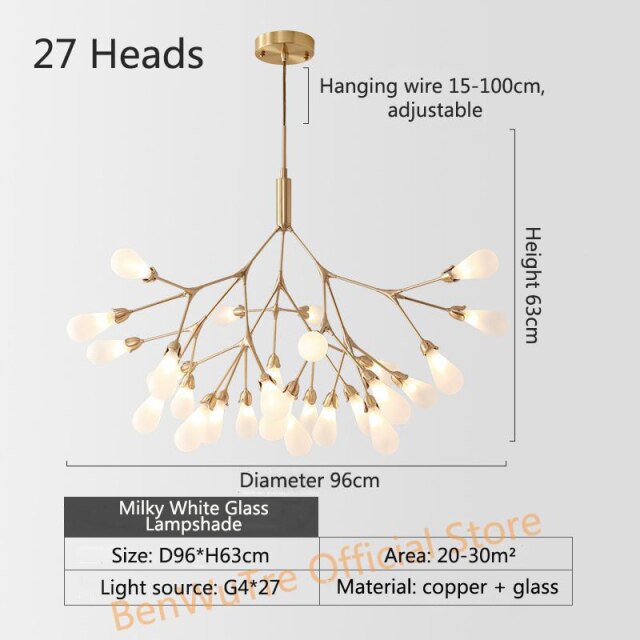 Copper Luxury LED Chandelier Lighting Nordic Dining Living Room Firefly Creative G4 Hanging Lamp Bedroom Home Deco Glass Fixture - Provence Home Living Store