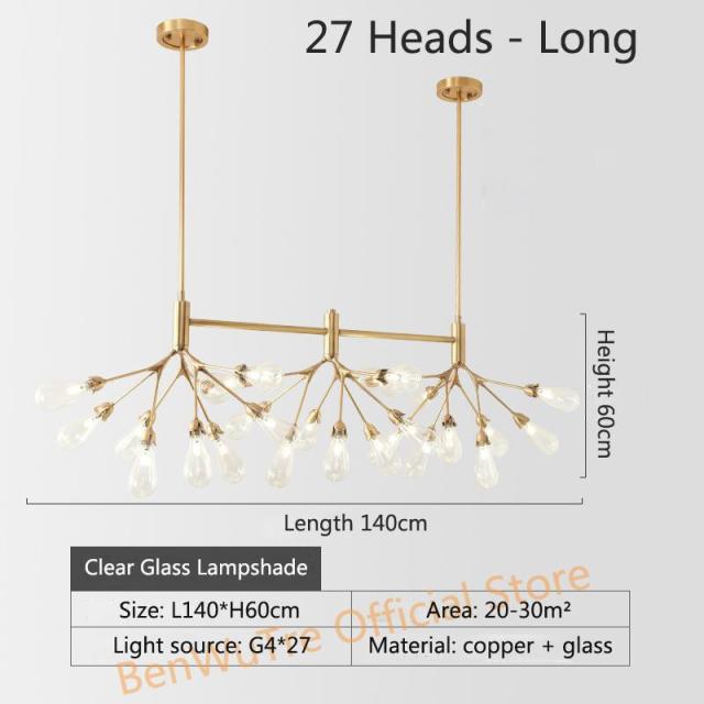 Copper Luxury LED Chandelier Lighting Nordic Dining Living Room Firefly Creative G4 Hanging Lamp Bedroom Home Deco Glass Fixture - Provence Home Living Store