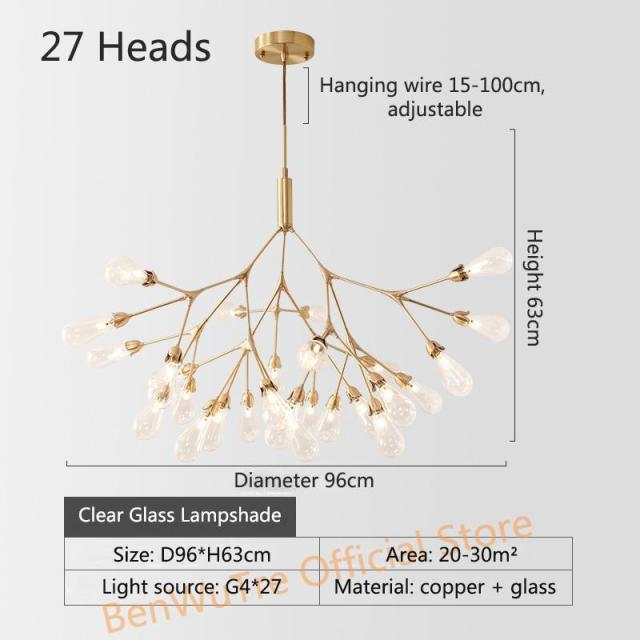 Copper Luxury LED Chandelier Lighting Nordic Dining Living Room Firefly Creative G4 Hanging Lamp Bedroom Home Deco Glass Fixture - Provence Home Living Store