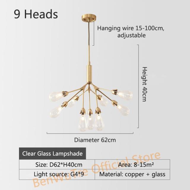 Copper Luxury LED Chandelier Lighting Nordic Dining Living Room Firefly Creative G4 Hanging Lamp Bedroom Home Deco Glass Fixture - Provence Home Living Store