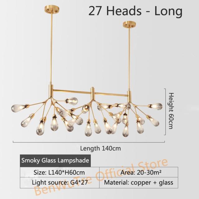 Copper Luxury LED Chandelier Lighting Nordic Dining Living Room Firefly Creative G4 Hanging Lamp Bedroom Home Deco Glass Fixture - Provence Home Living Store