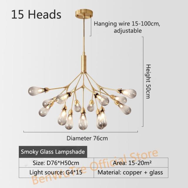 Copper Luxury LED Chandelier Lighting Nordic Dining Living Room Firefly Creative G4 Hanging Lamp Bedroom Home Deco Glass Fixture - Provence Home Living Store