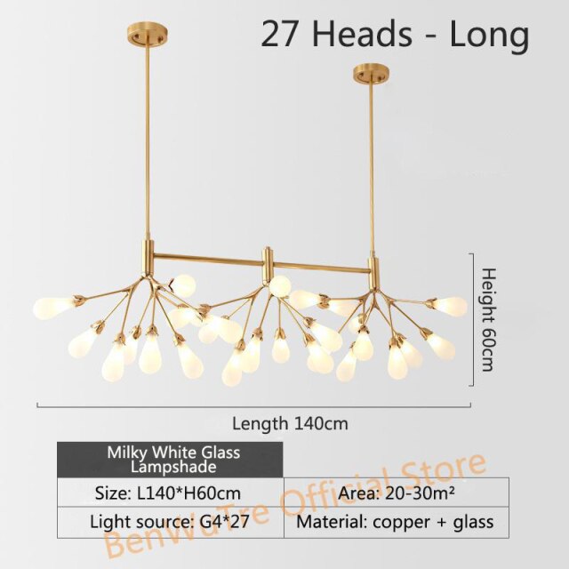 Copper Luxury LED Chandelier Lighting Nordic Dining Living Room Firefly Creative G4 Hanging Lamp Bedroom Home Deco Glass Fixture - Provence Home Living Store