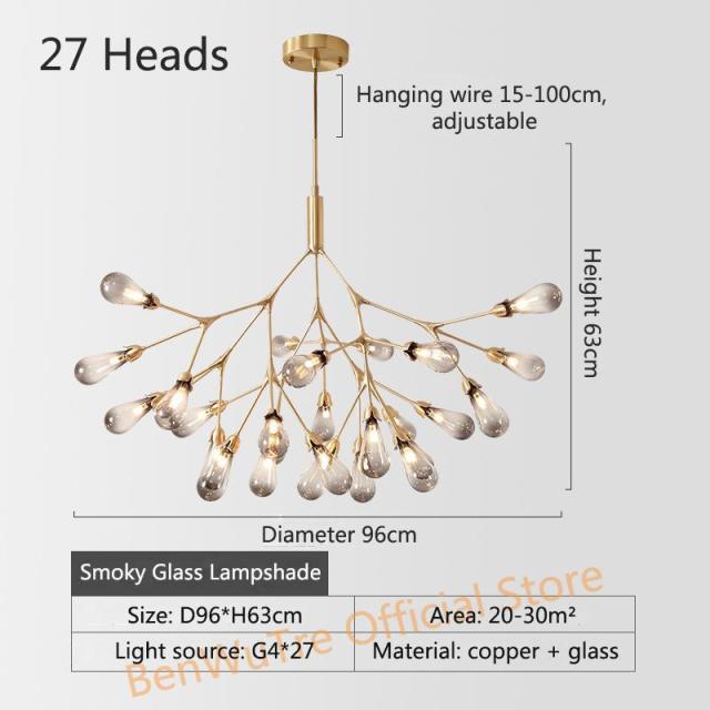 Copper Luxury LED Chandelier Lighting Nordic Dining Living Room Firefly Creative G4 Hanging Lamp Bedroom Home Deco Glass Fixture - Provence Home Living Store