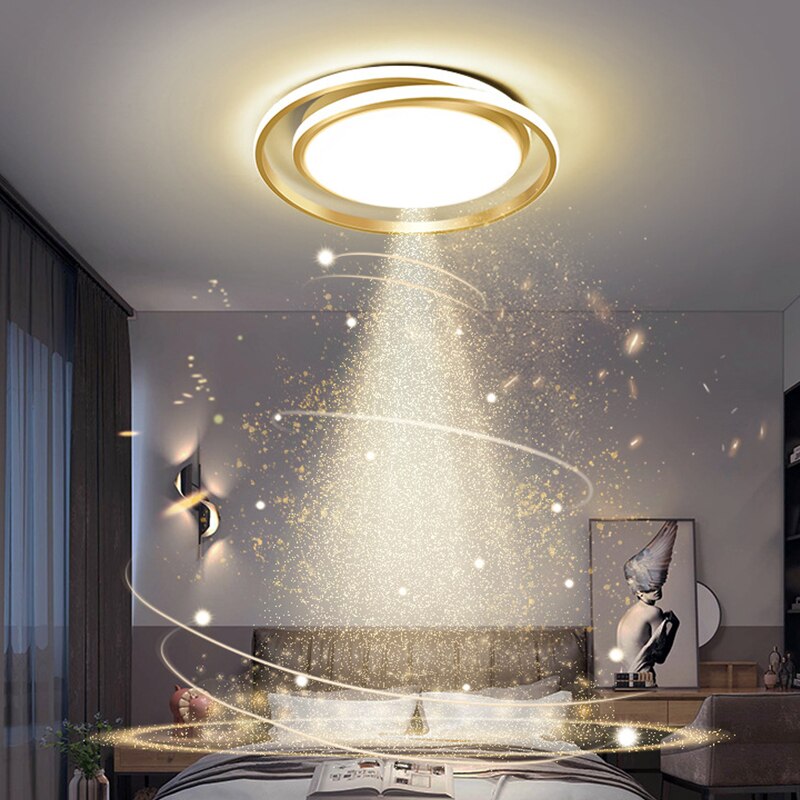 New Modern Style LED Ceiling Lamp Remote Control Chandelier For Bedroom Living Room Kitchen Study Gold Round Simple Design Light - Provence Home Living Store