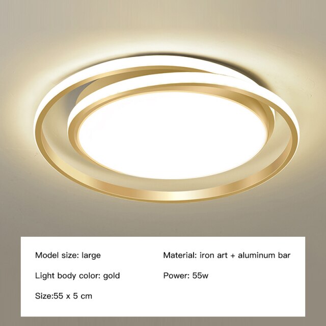 New Modern Style LED Ceiling Lamp Remote Control Chandelier For Bedroom Living Room Kitchen Study Gold Round Simple Design Light - Provence Home Living Store