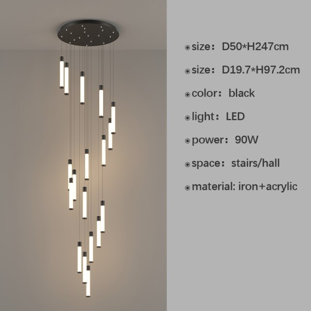 Modern Style Design LED Chandelier For Living Dining Room Villa Loft Rotate Stair Long Pendant Lamp Luxury Gold Hanging Light - Provence Home Living Store