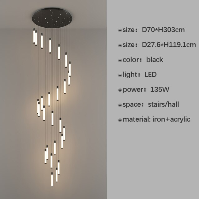 Modern Style Design LED Chandelier For Living Dining Room Villa Loft Rotate Stair Long Pendant Lamp Luxury Gold Hanging Light - Provence Home Living Store