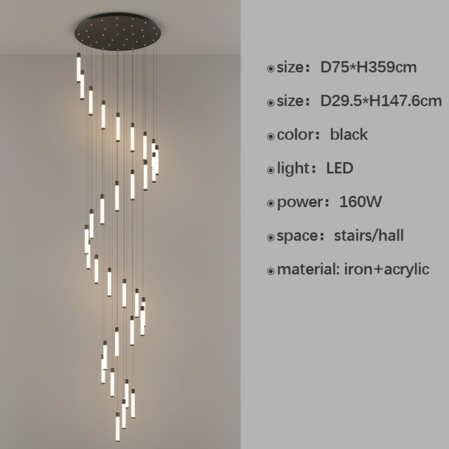 Modern Style Design LED Chandelier For Living Dining Room Villa Loft Rotate Stair Long Pendant Lamp Luxury Gold Hanging Light - Provence Home Living Store