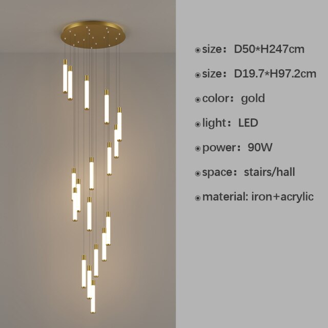 Modern Style Design LED Chandelier For Living Dining Room Villa Loft Rotate Stair Long Pendant Lamp Luxury Gold Hanging Light - Provence Home Living Store