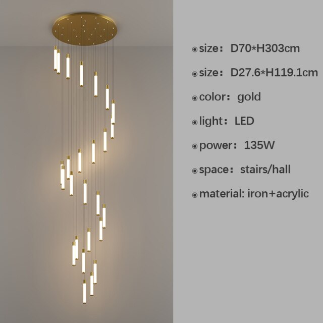 Modern Style Design LED Chandelier For Living Dining Room Villa Loft Rotate Stair Long Pendant Lamp Luxury Gold Hanging Light - Provence Home Living Store