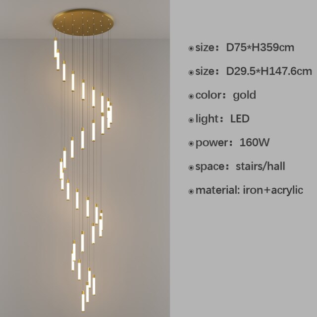 Modern Style Design LED Chandelier For Living Dining Room Villa Loft Rotate Stair Long Pendant Lamp Luxury Gold Hanging Light - Provence Home Living Store