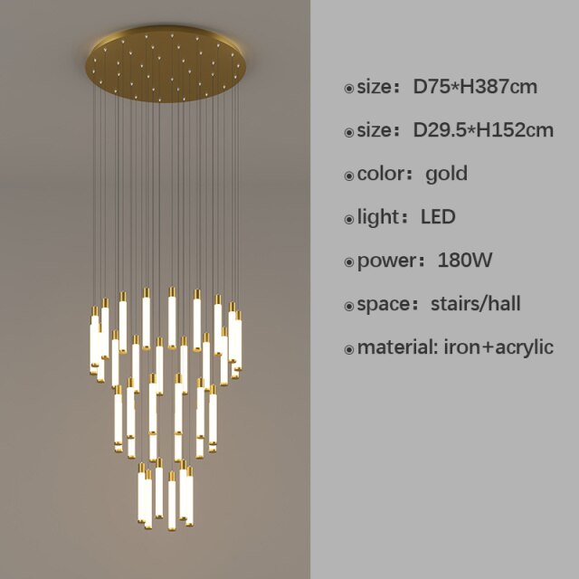 Modern Style Design LED Chandelier For Living Dining Room Villa Loft Rotate Stair Long Pendant Lamp Luxury Gold Hanging Light - Provence Home Living Store